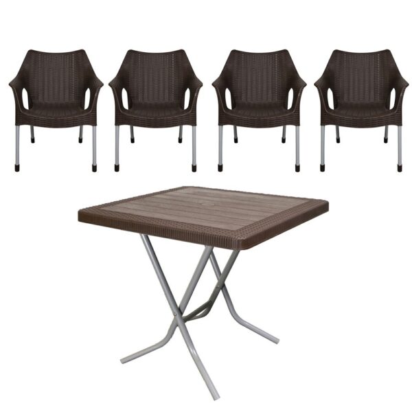 ۹۹۱ ست میز و صندلی ۴ نفره پایه فلزی ناصر پلاستیک کد 523-991 - Image 1